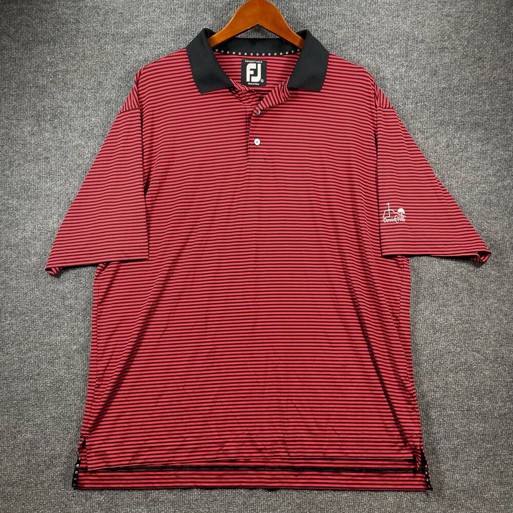 FootJoy Prodry Lisle Golf Polo Shirt Men's XL Red/Black Striped Dornick Hills